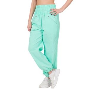 Windbreaker Jogger Pants with Zip Closure Side Functional Pockets - Mint